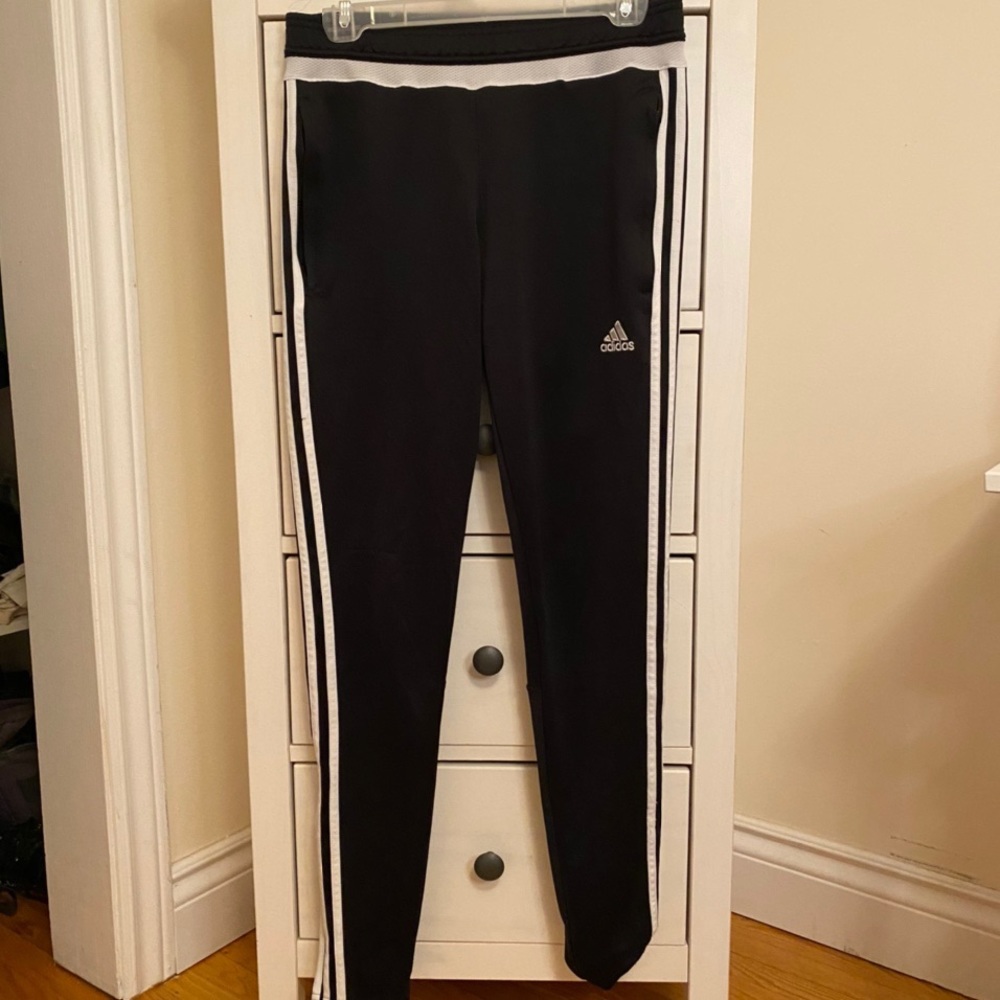 Adidas black track pants skinny zipper detail